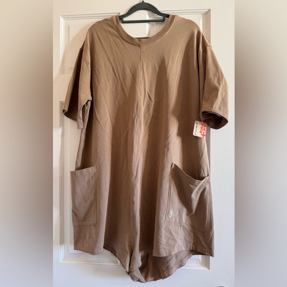 Free People Movement Hot Shot Tee Romper, Mocha Latte